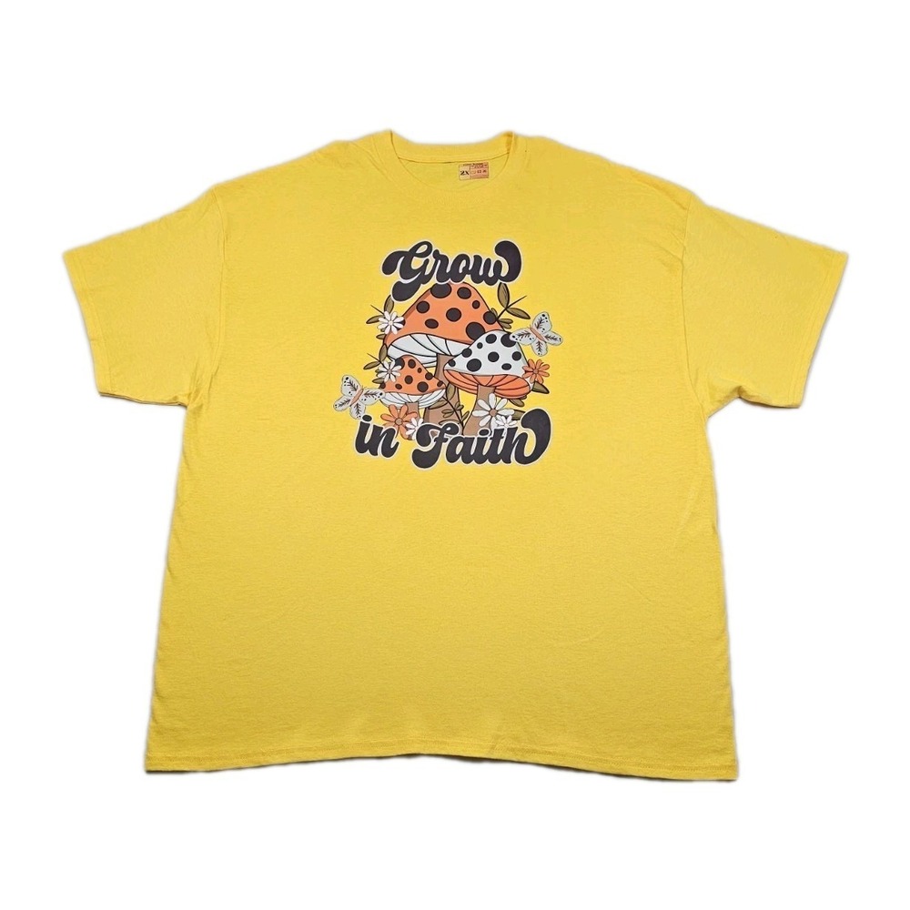 Grow In Faith Mushroom Flowers‎ Butterflies Shirt Size 2x Colorful Outdoor Fun